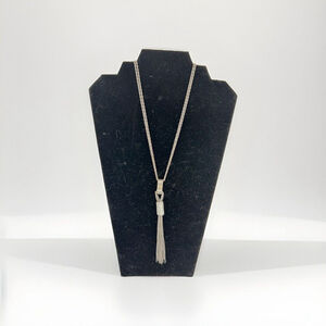 Nicole Miller Signed Rhinestone Silver Tone Necklace Tassel Pendant 23 - 26" Adj